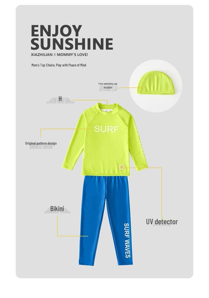 Dopamine Fluorescent Green Teen Sun Protection Quick-Dry Long Sleeve Swimsuit