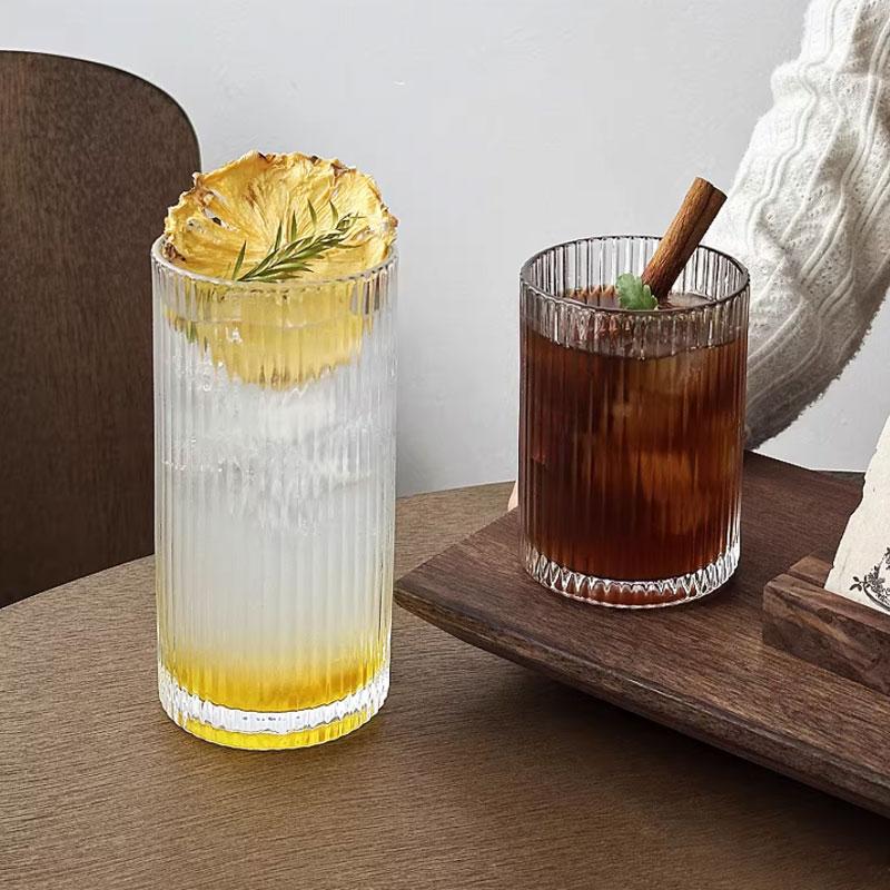 Iced Latte Coffee Cup 250ml/360ml Striped Glass Cup Creative Juice Beverage Cup High End Cocktail Glass Mojito Cold Drink Mugs