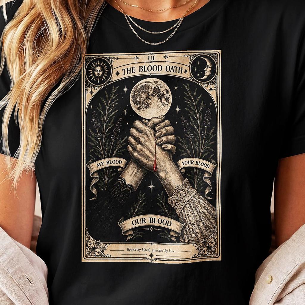 The Blood Oath Tarot Card Tee - Witchy Sisters Gothic Graphic Shirt - Practical Magic