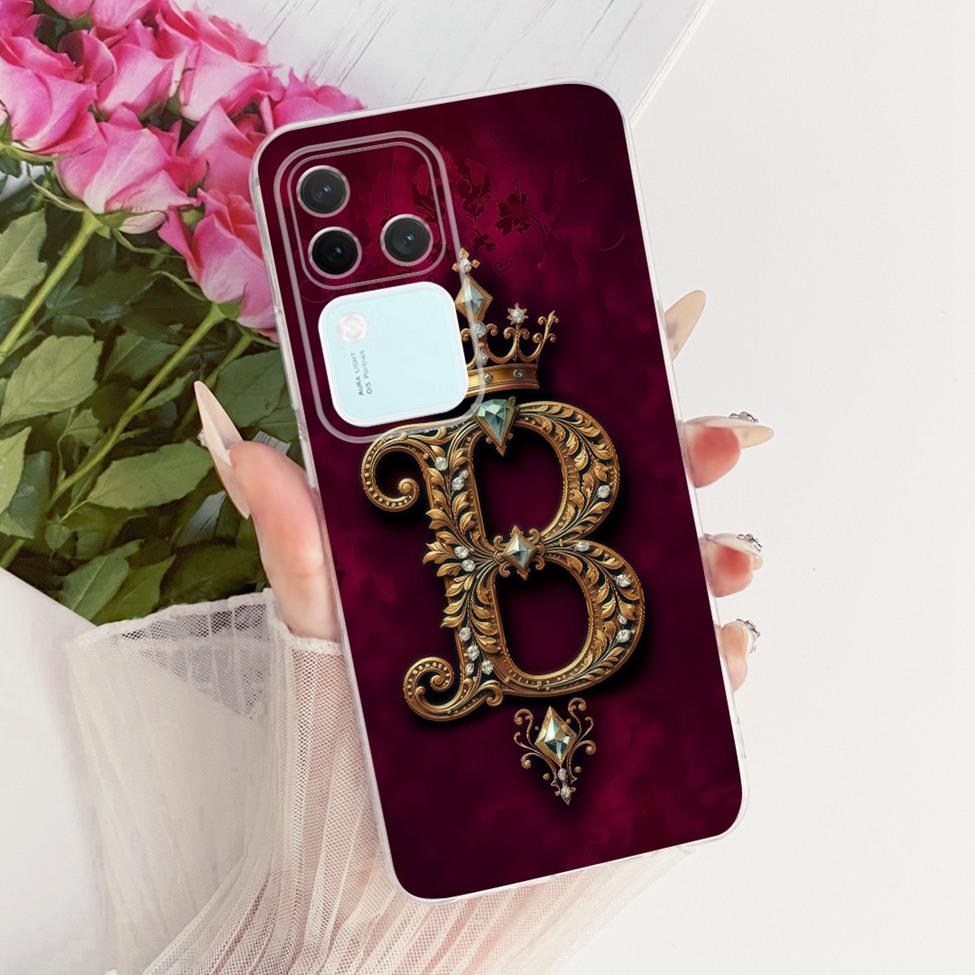 Für Vivo S18Pro V2344A Hülle Für Vivo S18 Pro Abdeckung Transparent Luxus Krone A-Z Buchstaben 2D Flaches Muster Weiches Gehäuse