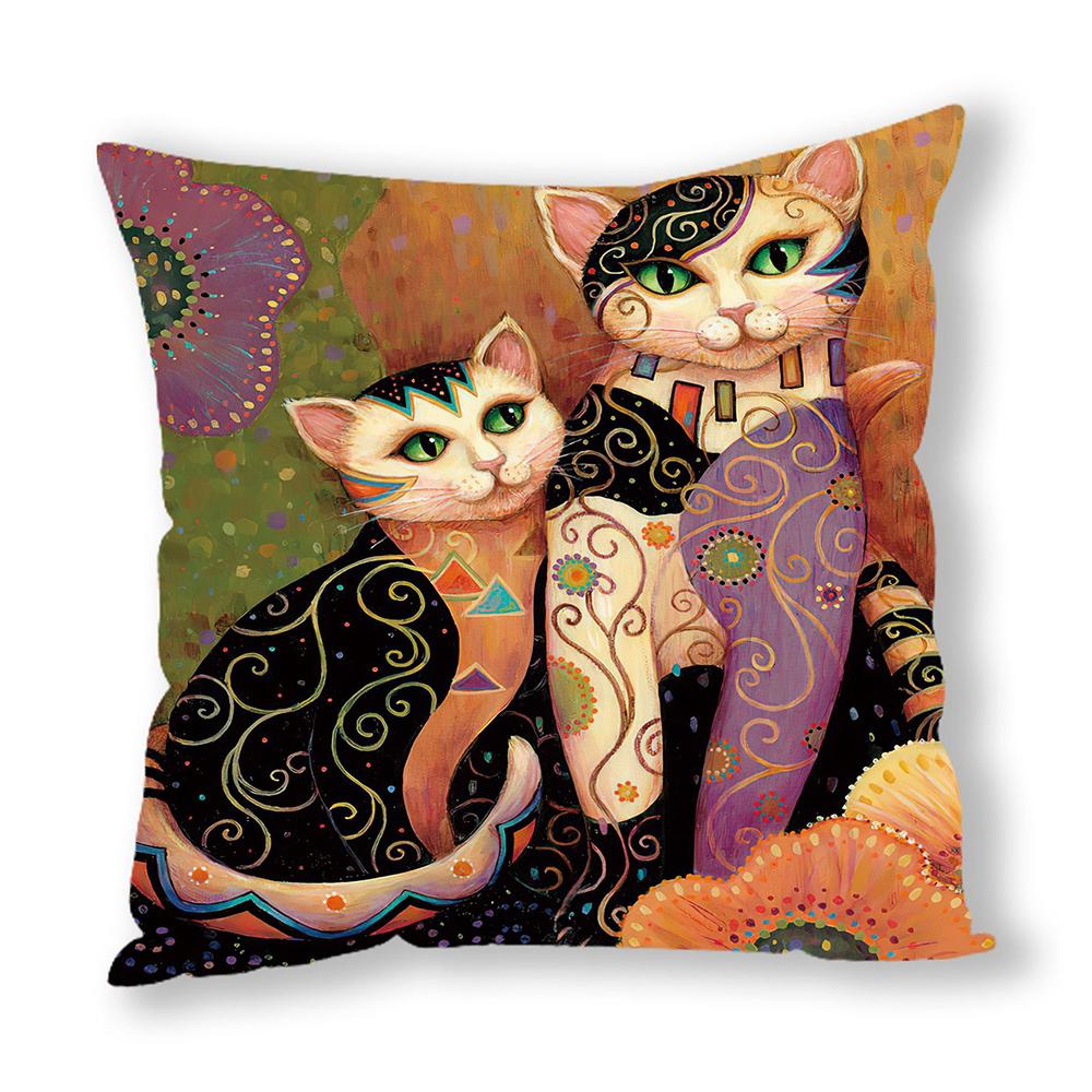 Cute Cartoon Animal Oil Painting Cat Cushion Cover Decorative Office Sofa Pillowcase Home Decor Pillowcase