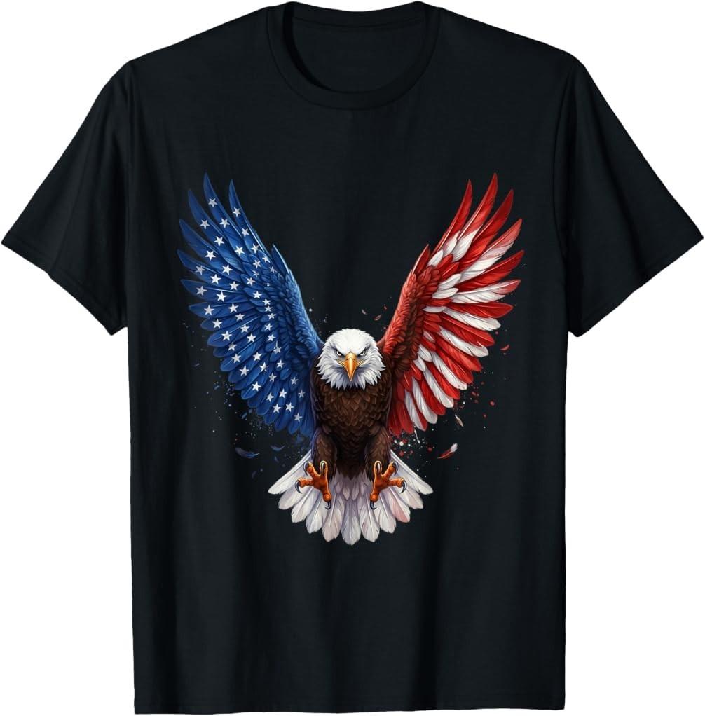 American Flag Bald Eagle USA Patriotic 4th of July T-Shirt S