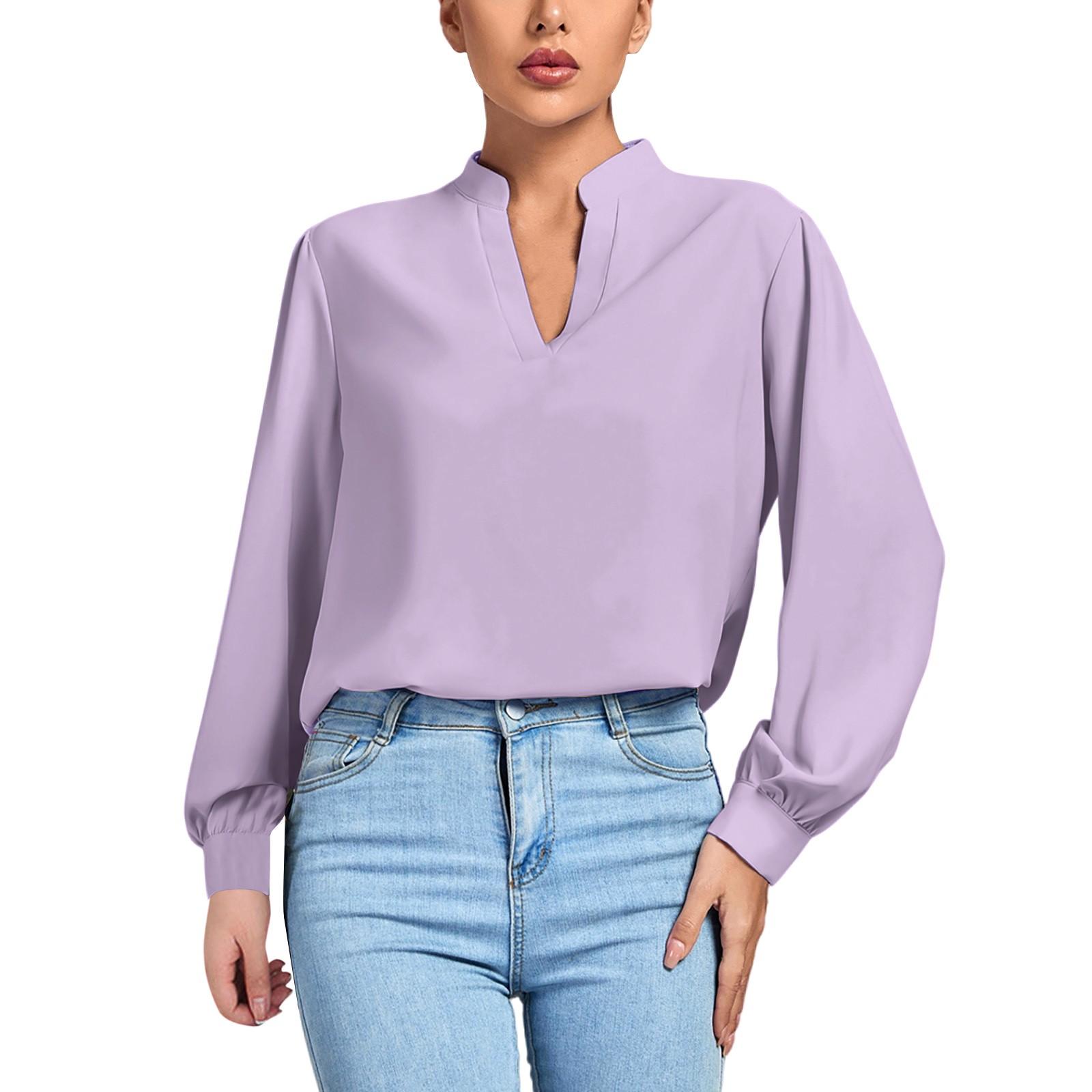 

Осенняя новая женская свободная рубашка с v-образным вырезом и длинными рукавами, топ XXL фиолетовый