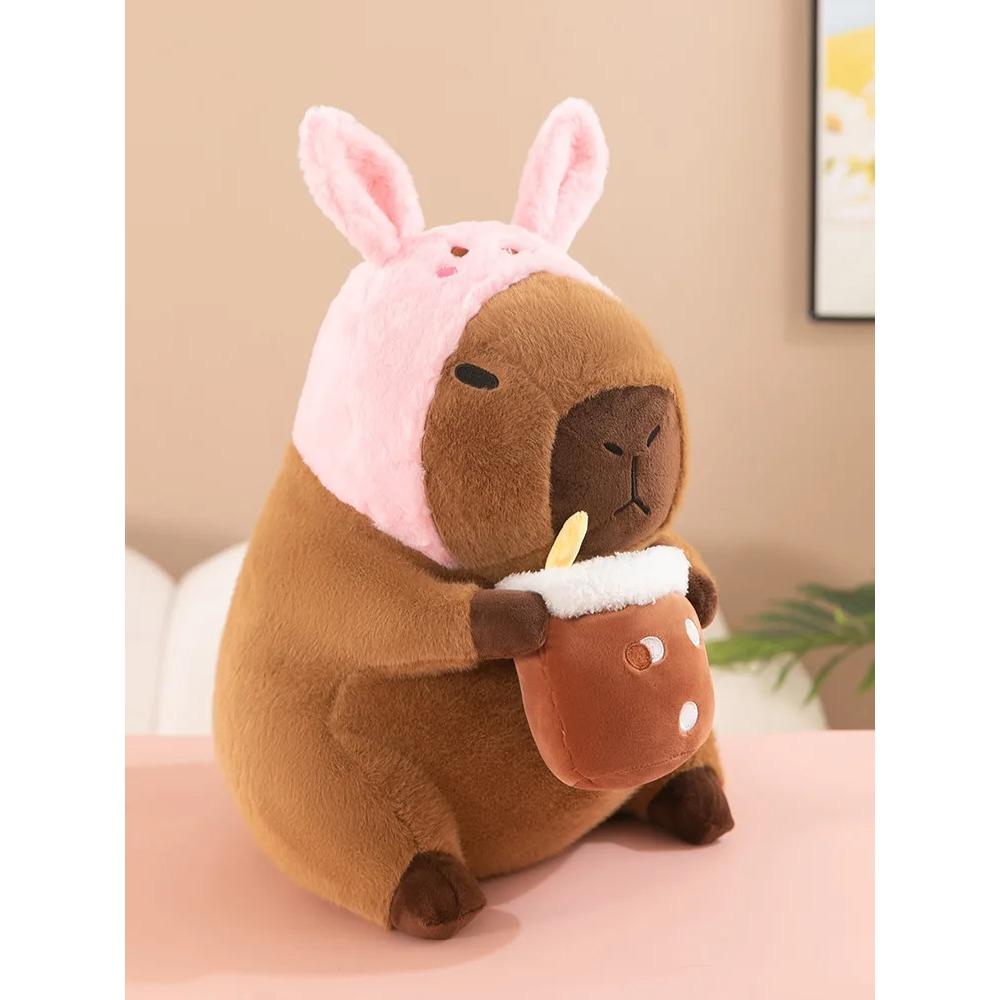 Capybara Peluş Oyuncak Simülasyonu Capibara Cosplay Unicorn Dinozor Elbise Boba Ekmek Meyve Yemek Dekoru Kuşlar Kabarcık Doldurulmuş Hayvanlar