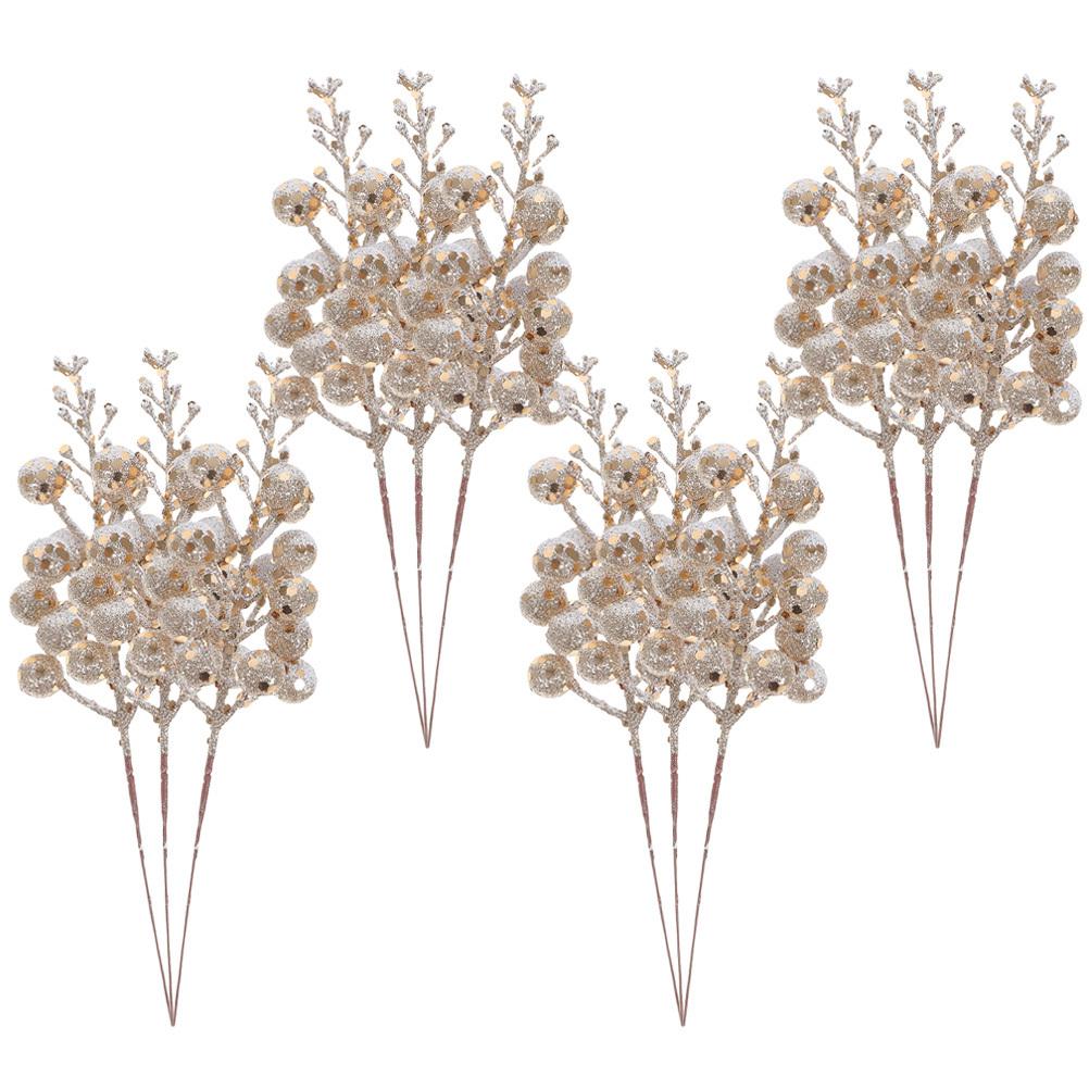 12Pcs Glitter Artificial Berry Picks Fake Christmas Berries for Wreath Xmas Tree Decor Simulation Snowflake Garland DIY Craft