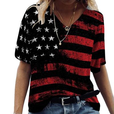 Flaga Ulica Modny T-shirt Luźny Kolor Krótki Rękaw Damska Koszula Casual