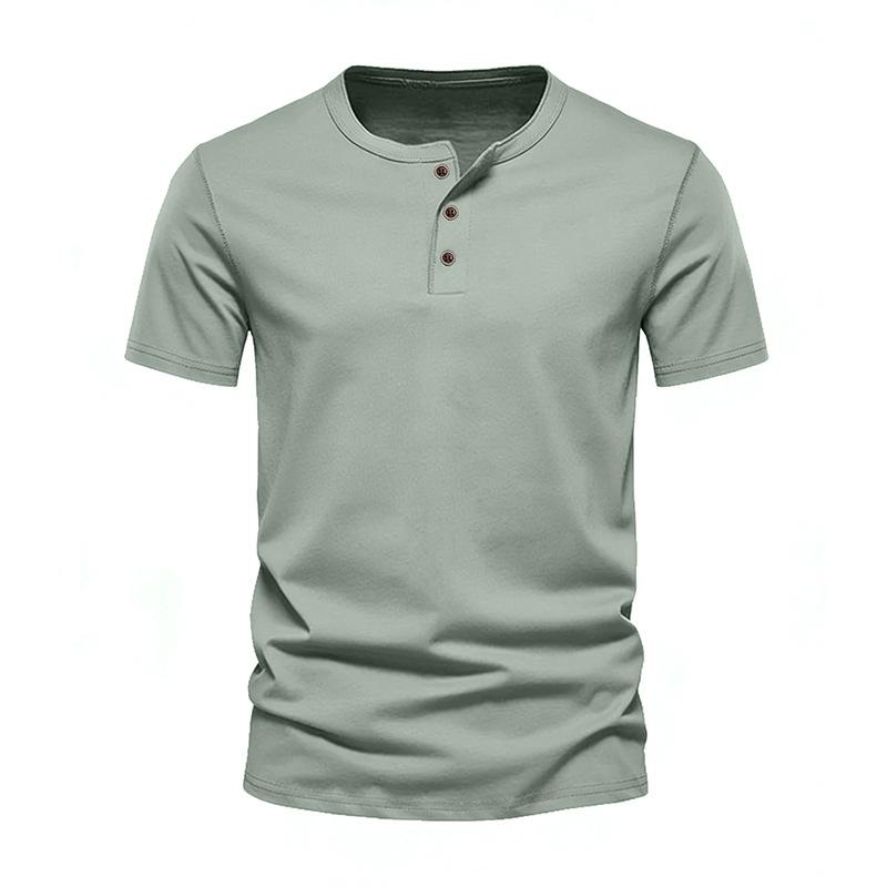 T-shirt da uomo Henley a maniche corte, tinta unita, casual, basic