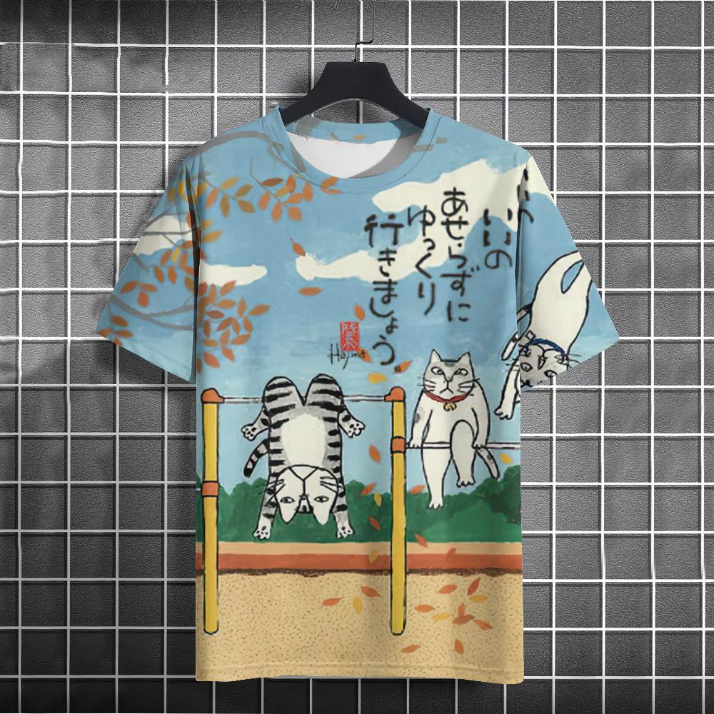 Summer Fun Cat 3D Printed T-shirt Fashion Men's Short Sleeve Trendy Top Hip Hop Harajuku Loose Round Neck Clothing