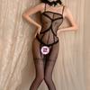 Sexy underwear women's suspender seduction black one-piece open crotch tights stockings