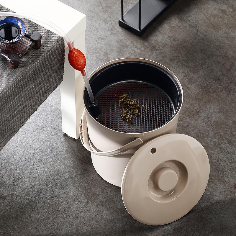 Tea Bucket Plastic Portable Round Waste Bin With Lid Filter Tea Residue Separation Barrel For Home Tea Ceremony Daily Use