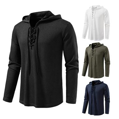 Men's Lace-Up Hooded Textured Sweatshirt Casual Pullover for Men Autumn Winter Warm Fashion Multi-Color Long Sleeve Male Top