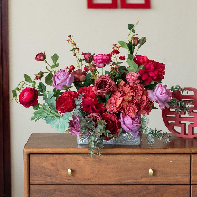 Silk Red Wedding Flower Arrangement for DIY Bedroom Decor