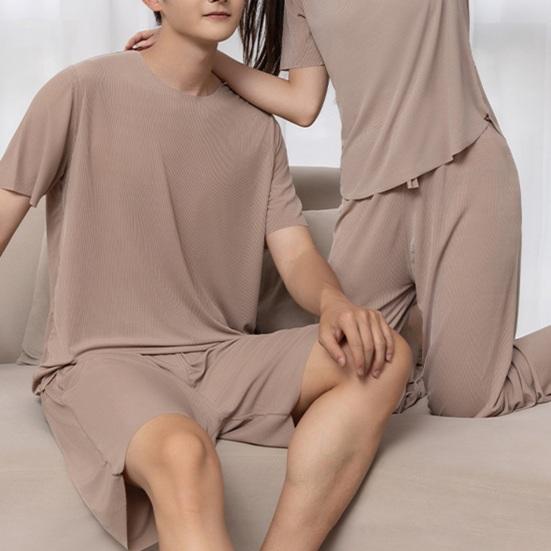 Women's Ice Silk Pajama Set Pullover Short Sleeve T-shirt And Pants Casual PJs Set Summer 2 Piece Loungewear