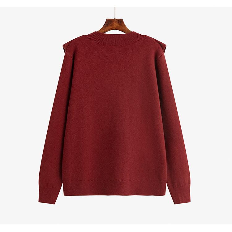 Damen Übergröße V-Ausschnitt Rüschenoberteile Strickwaren Herbst und Winter Temperament Pullover