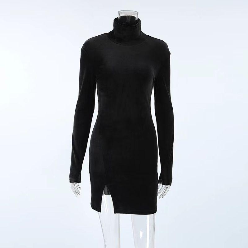 

Fall Fashion Fashion Short Skirt Sexy Velvet Sheath Turtleneck Dress Velvet High Neck Dress Black S