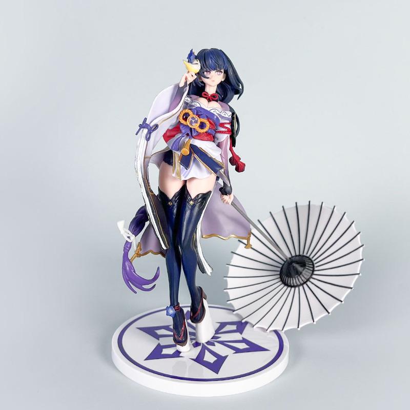 22cm Genshin Impact Generał Piorunów z Parasolką Figurka Anime Gry Model Zabawki Statua Ozdoba na Biurko Kolekcjonerski Prezent dla Fanów