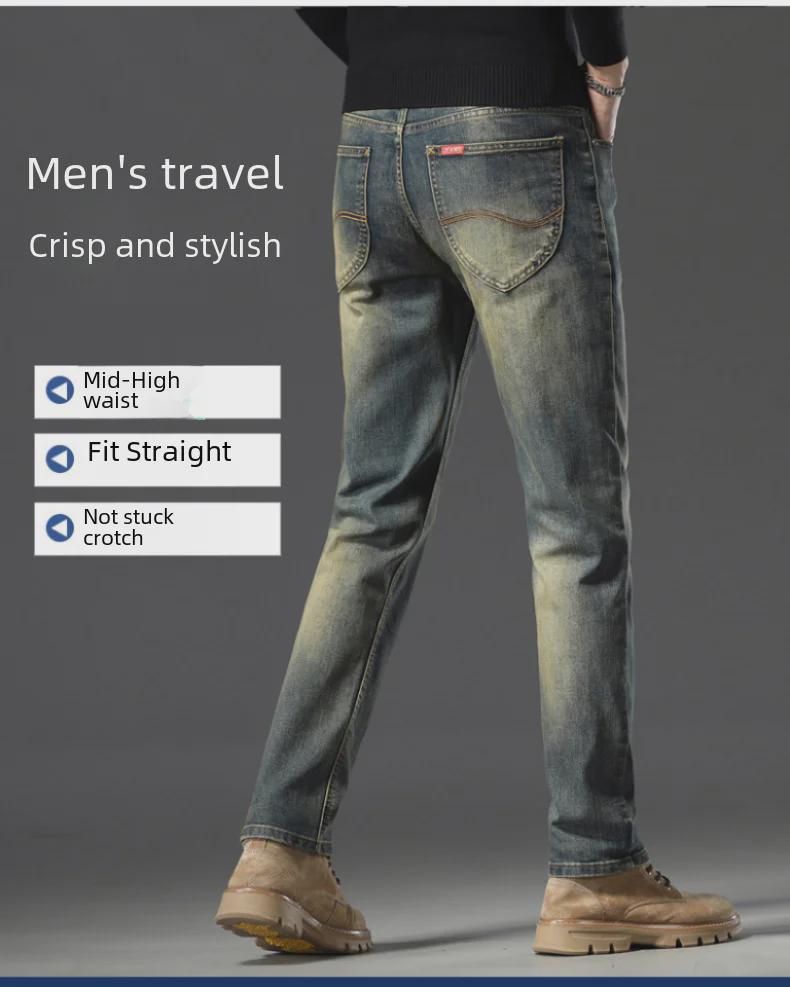 Men's Slim Fit Stretch Jeans - Trendy Mid-High Waist Straight Trousers for Spring & Autumn
