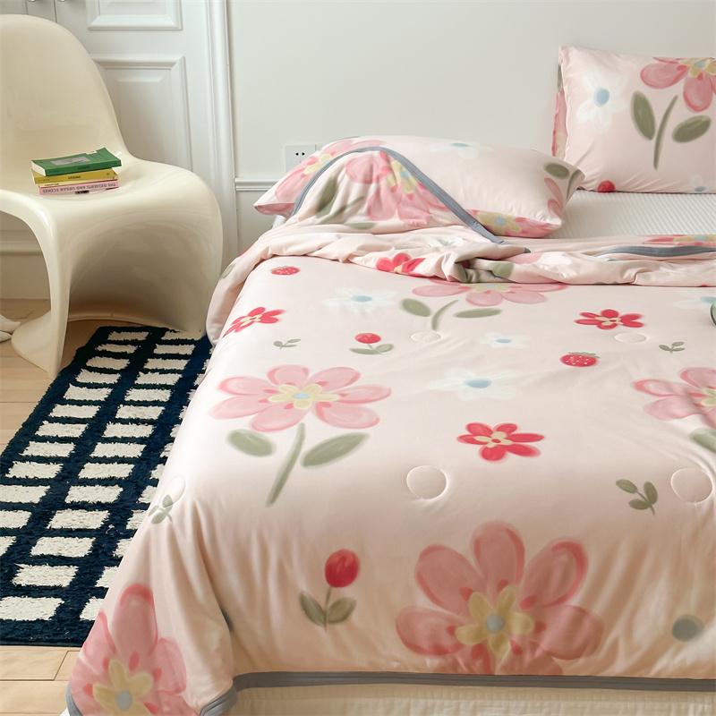 Pink Flower Pattern Quilt Breathable Comfortable Air-conditioning Quilted Quilt Skin-friendly Multi-functional Thin Blanket