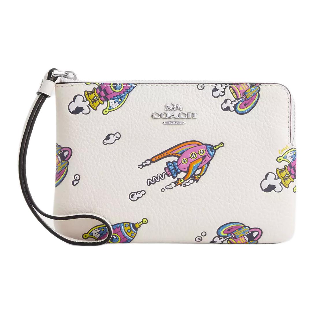 Coach Cosmic 16 Rocket Print Zip Closure Litchi Grain Leather Clutch Small Women clutch Off-White CW864-SVCAH Basic Set (Bag+Dust Bag)