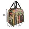 Floral Bookshelf Book And Flower Insulated Lunch Bag for Women Children Leakproof Food Boxes Thermal Lunch Box Tote