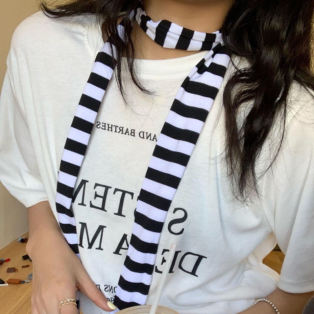 Fashion Striped Women Skinny Scarf Thin Long Tie Scarf Y2k Style Neckerchief For Girls Narrow Choker Streamer Headbands Hot