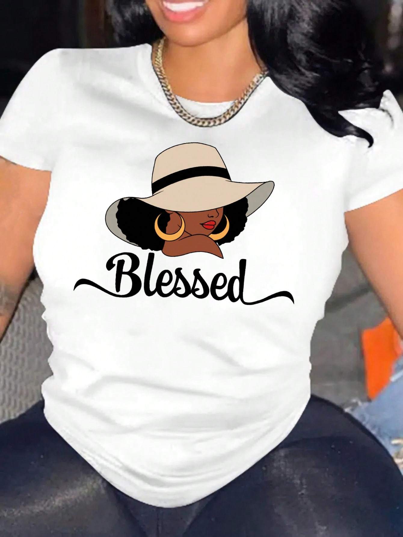 Blessed Afro Woman Hat Fashion Graphic T-shirt S
