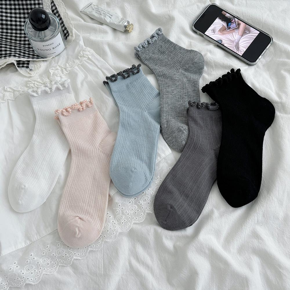 Spring Summer Cotton Ruffle Ankle Socks Lolita Girls Cute Kawaii Stockings Breathable Thin Loose Middle Tube Socks Japanese Sox