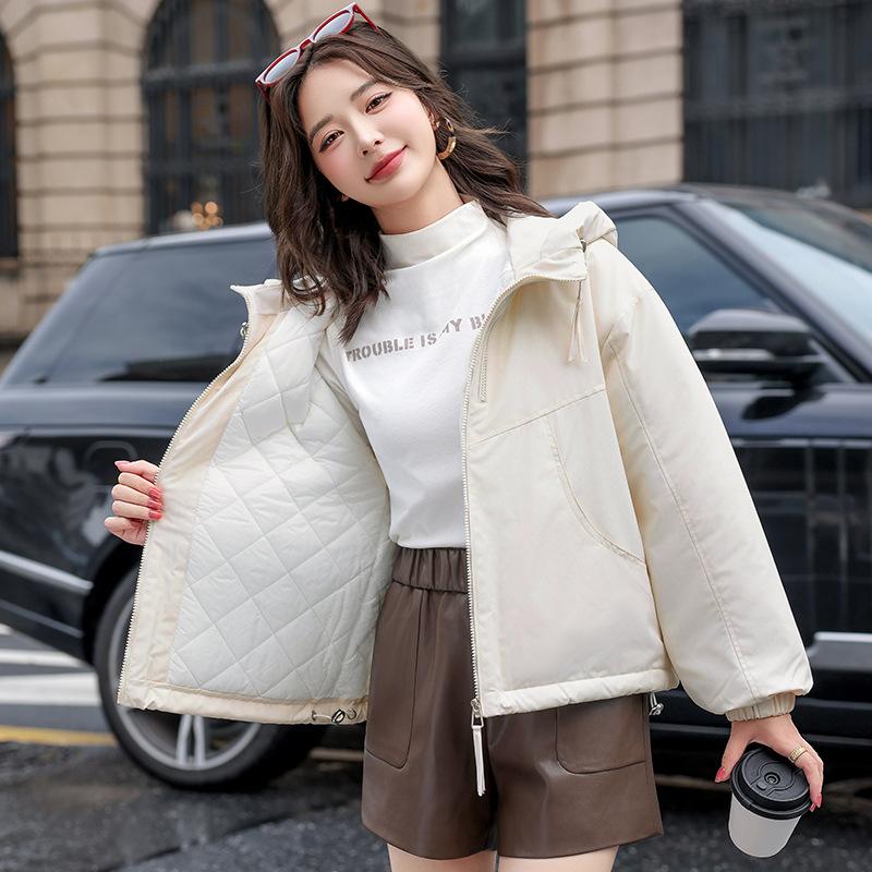 Quilted Winter New Hooded Solid Color Down Cotton Jacket Fresh Sweet Warm Windbreaker Coat