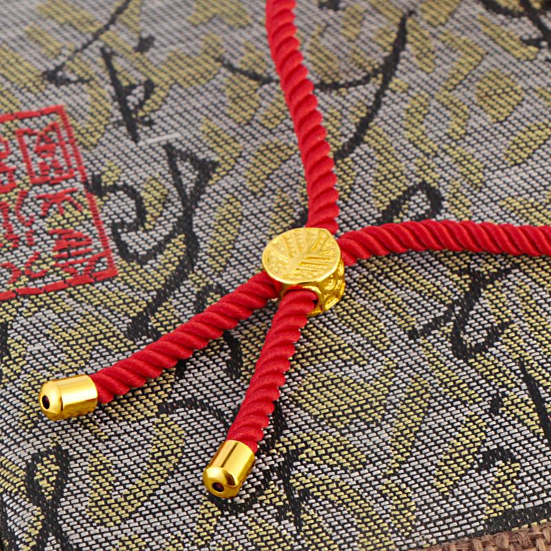 Gold Color Creative 3D Hard Agate Pixiu Braided Red Rope Bracelet Women's Accessories Jewelry