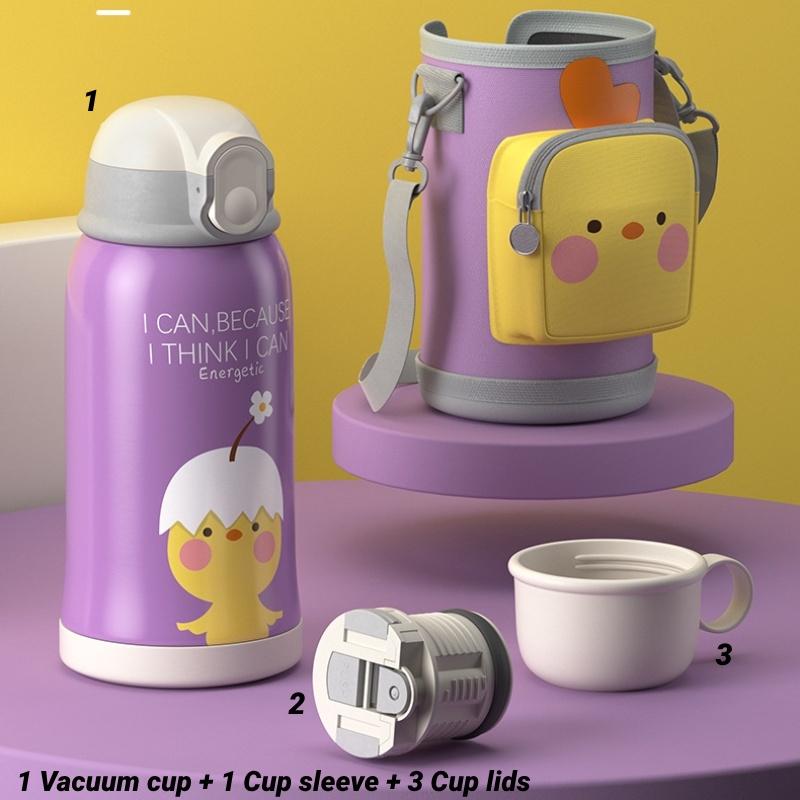 Uroczy i przenośny kubek termiczny dla dzieci Royallocke z stali nierdzewnej 316 z kreskówkowym wzorem i rękawem z postaciami)