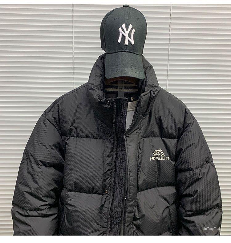 Męska Zimowa Kurtka Puchowa z Krótkim Kołnierzem Stójką - Codzienna, Modna i Wszechstronna Gruba Odzież Wierzchnia