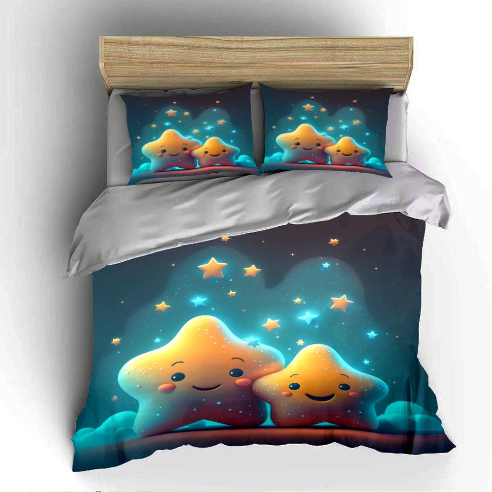 Cute Smiling Star Bedding Set Bedding Duvet Cover Set Duvet Cover Pillowcases (1 * Duvet Cover 2 * Pillowcases, without duvet insert)