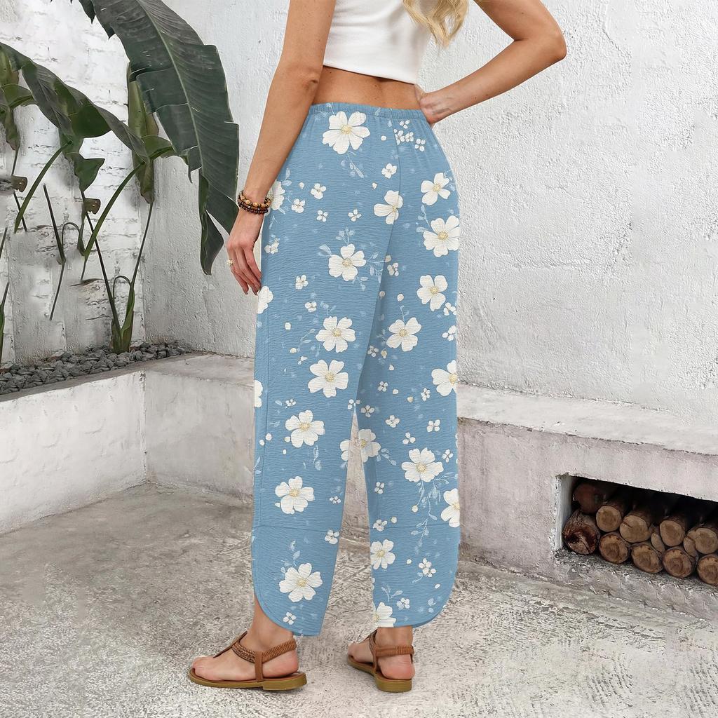 Women's Casual Straight Wide Leg Button Print Pattern Pants for Everyday Wear