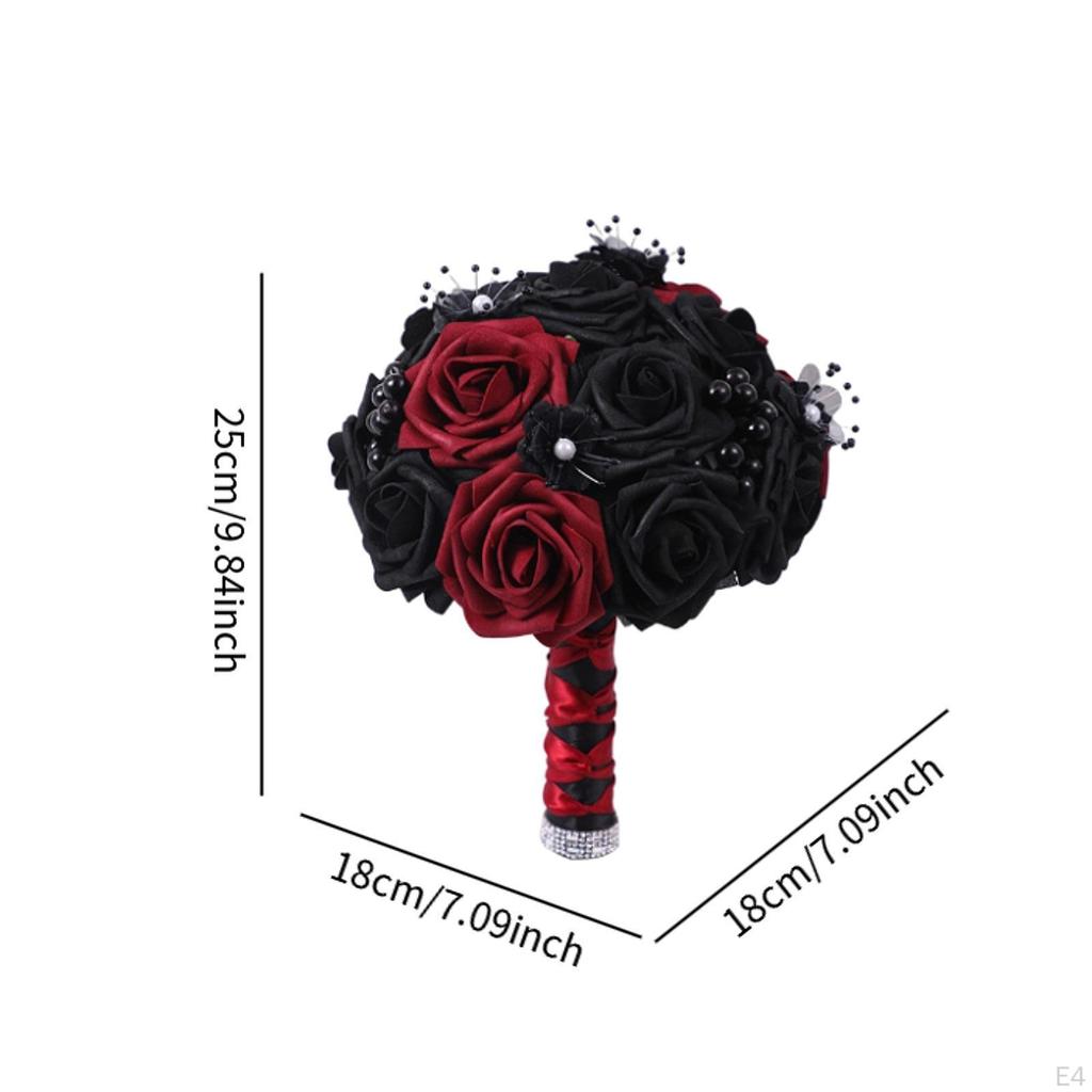 Artificial Rose Flowers Black Leaves Dark Wedding Ornament Twig Goth Flower Bouquet for Theme Party