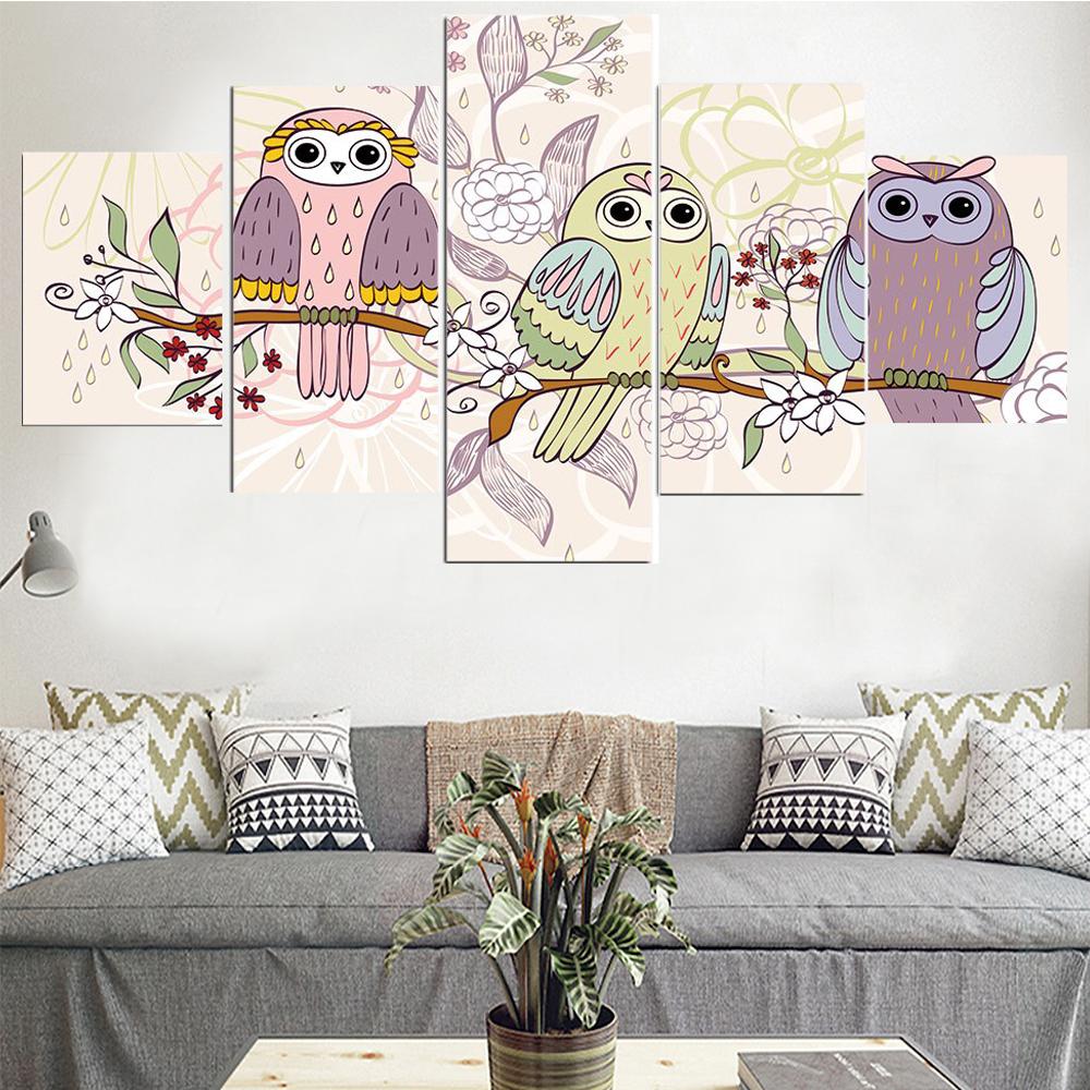 5 Pieces Wall Art Canvas Painting Abstract Owl Poster Pictures Modern Home Decoration Living Room Bedroom Modular Framework