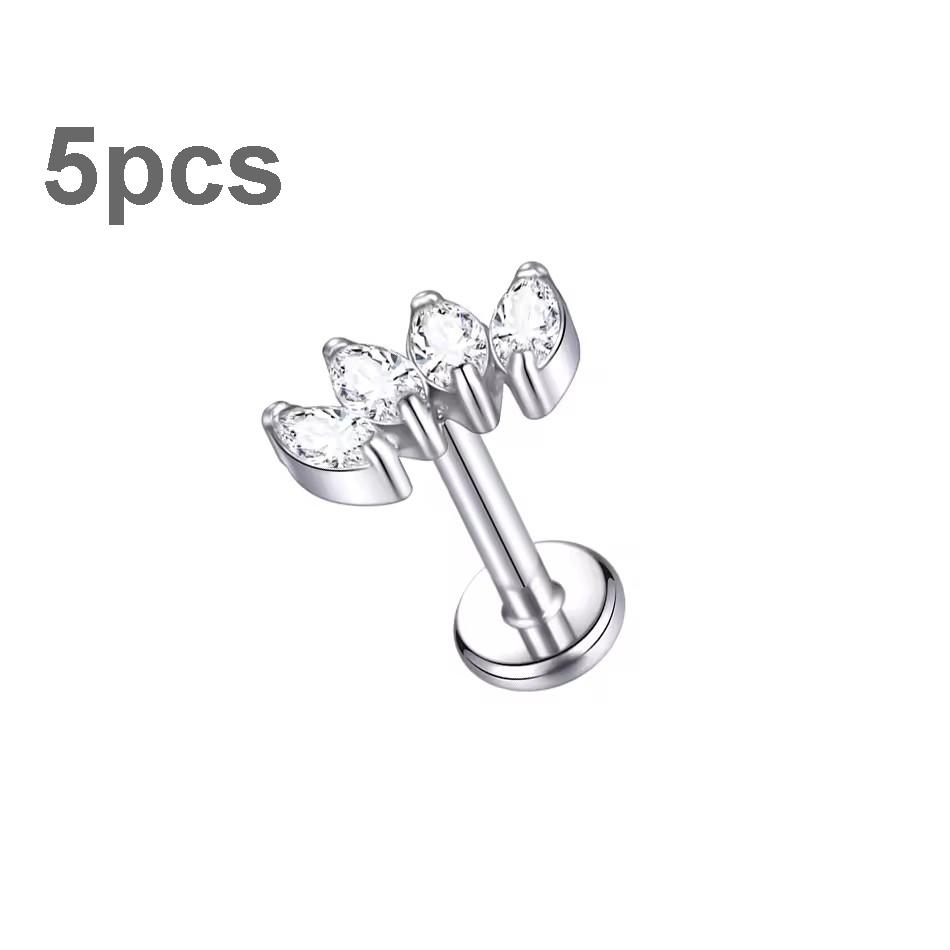 5Pcs/lot Titanium CZ Ear Stud Tragus Cartilage Earrings for Women Labret Lip Lobe Ring Helix Daith Piercing Body Jewelry