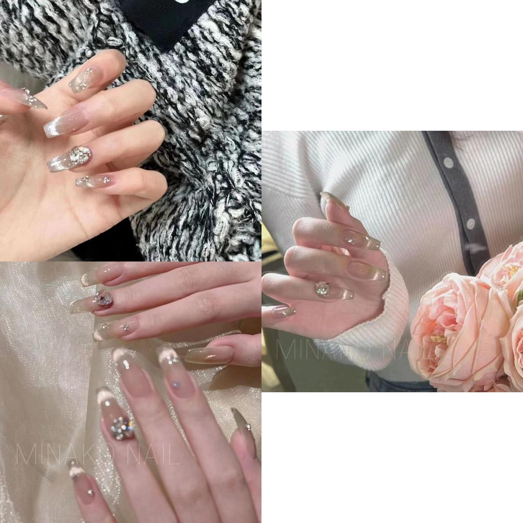 French Cat Eye Flash Bare Color Flowing Gold Years False Nails Pure Handmade Nail Art Uv Gel Nails Medium Gradient Stylish