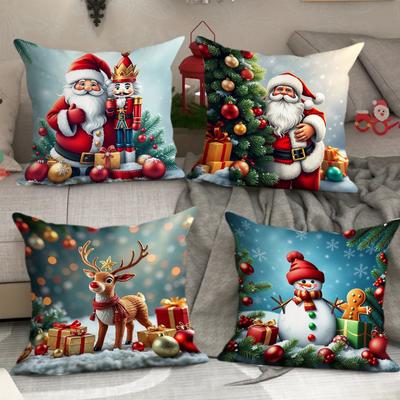 Christmas Pillow Cover Holiday Decoration Home Sofa Cushion Pillow Cover 4-piece Set