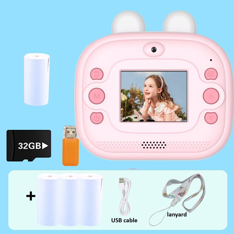 Kids Instant Cameras 2.0 Inch HD IPS Screen Thermal Paper Picture Photo With Lanyard Printer Children Christmas Toys Gifts