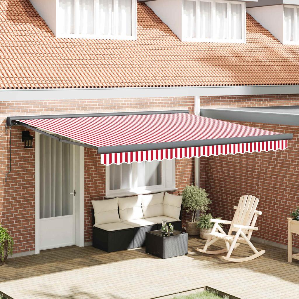 Retractable Awning Red and White 400 x 300 cm Fabric and Metal