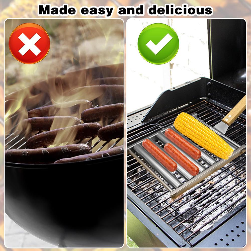 LF# Hot Dog Roller with Wood Handle Stainless Steel Griller Grill Accessories (M