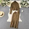 Autumn 2 Piece Set Turtleneck Sweater For Women Casual Fashion Style Chic Weave Top + High Waist Elegant Long Skirt