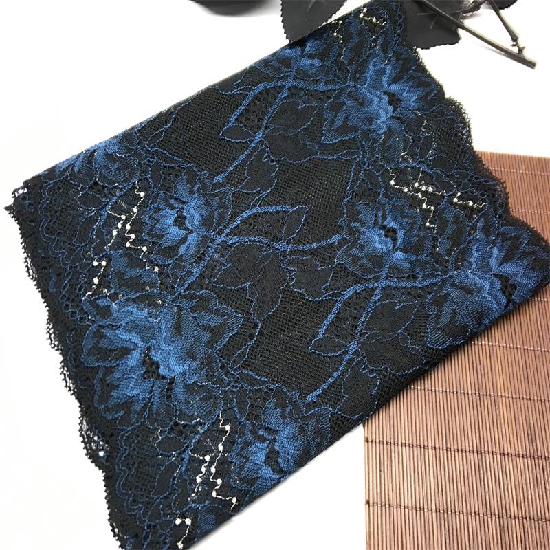 

Эластичное кружево шириной 22,5 см, эластичная сетчатая кружевная ткань из спандекса для нижнего белья, бюстгальтеров, нижнего белья, одежды, шитья и рукоделия 1 meter x 22.5 cm темно-синий/чёрный