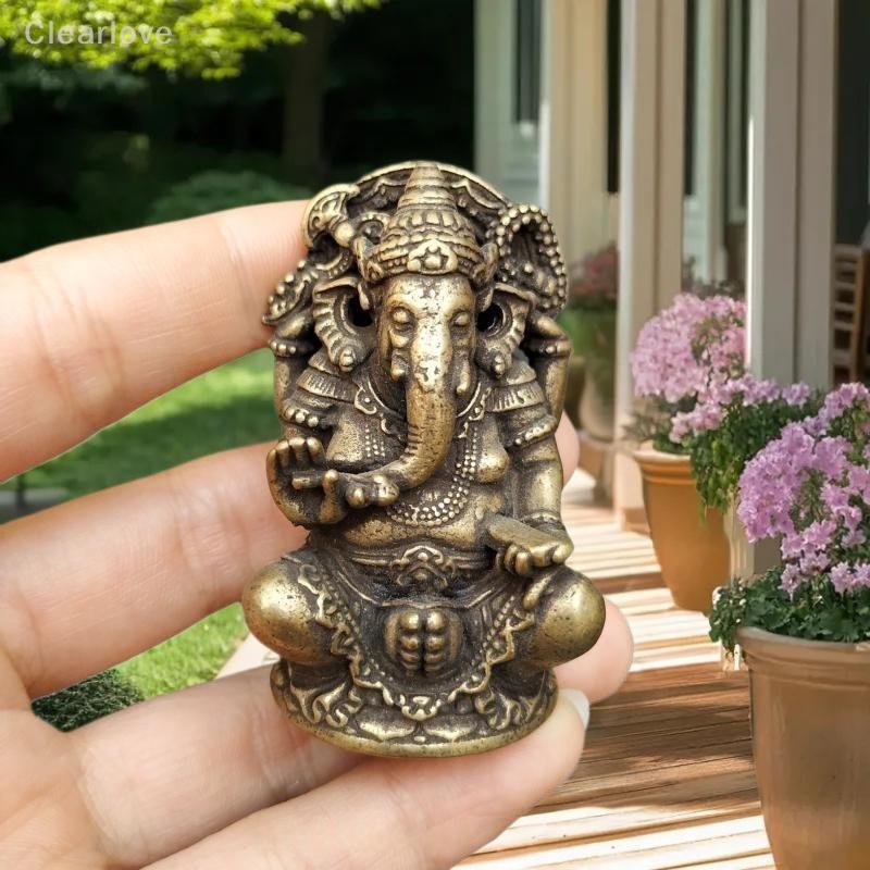 1/3PCS Mini Elephant God Metalwork of Asia, India & Thailand; Antique Brass Ganesh Figurine for Home and Office Decoration