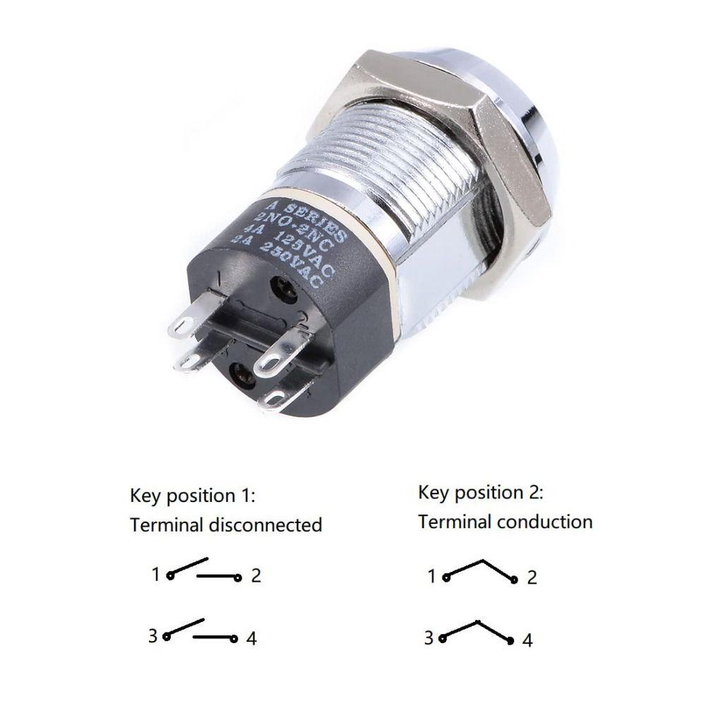 2NO 2NC Electric Keylock 2 Positions Push Button Switch Durable   DIY
