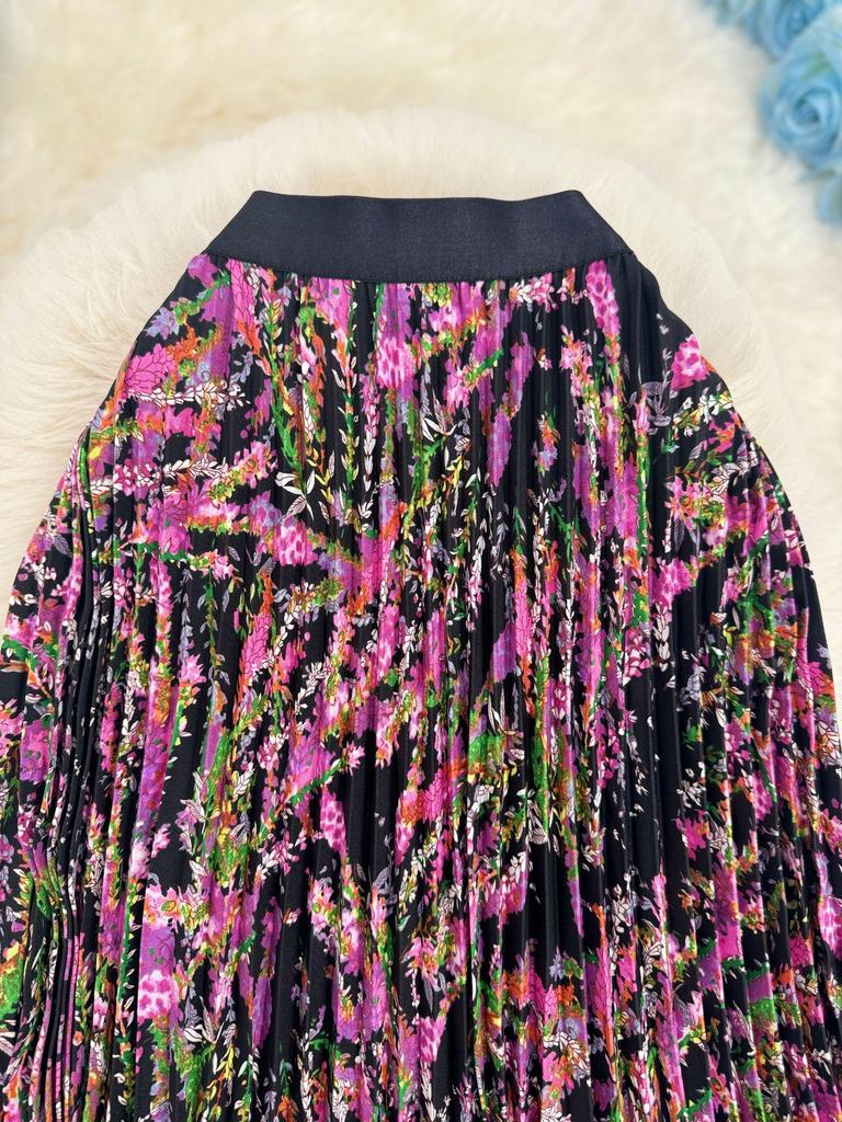 European South African Fashion Pleated Midi A-line Skirt with Big Hem – Versatile Holiday Women's Wear