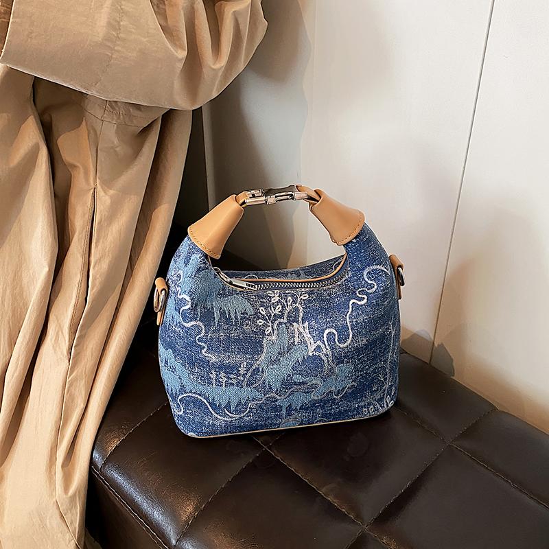 

Новая джинсовая контрастная сумка в китайском стиле для пельменей, женская сумка через плечо с этническим принтом