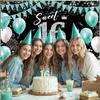Sweet 16 Party Decorations, Fabric Happy 16th Birthday Banner Backdrop, Sweet Sixteen Birthday Decorations for Girls, Turquoise 16 Birthday Yard Sign