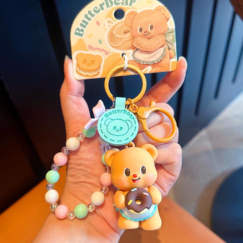Butter Bear Keychain, Girl String Bead Chain, Cute Bag Pendant, Car Key Chain. no specifications