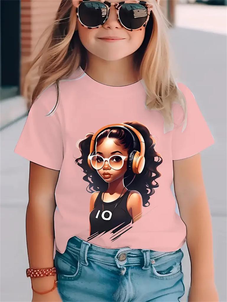 2025 Personalisiertes Porträt 3D-Druck Mädchen T-Shirts Sommermode Kurzarmtops Lässige T-Shirts Mädchenbekleidung